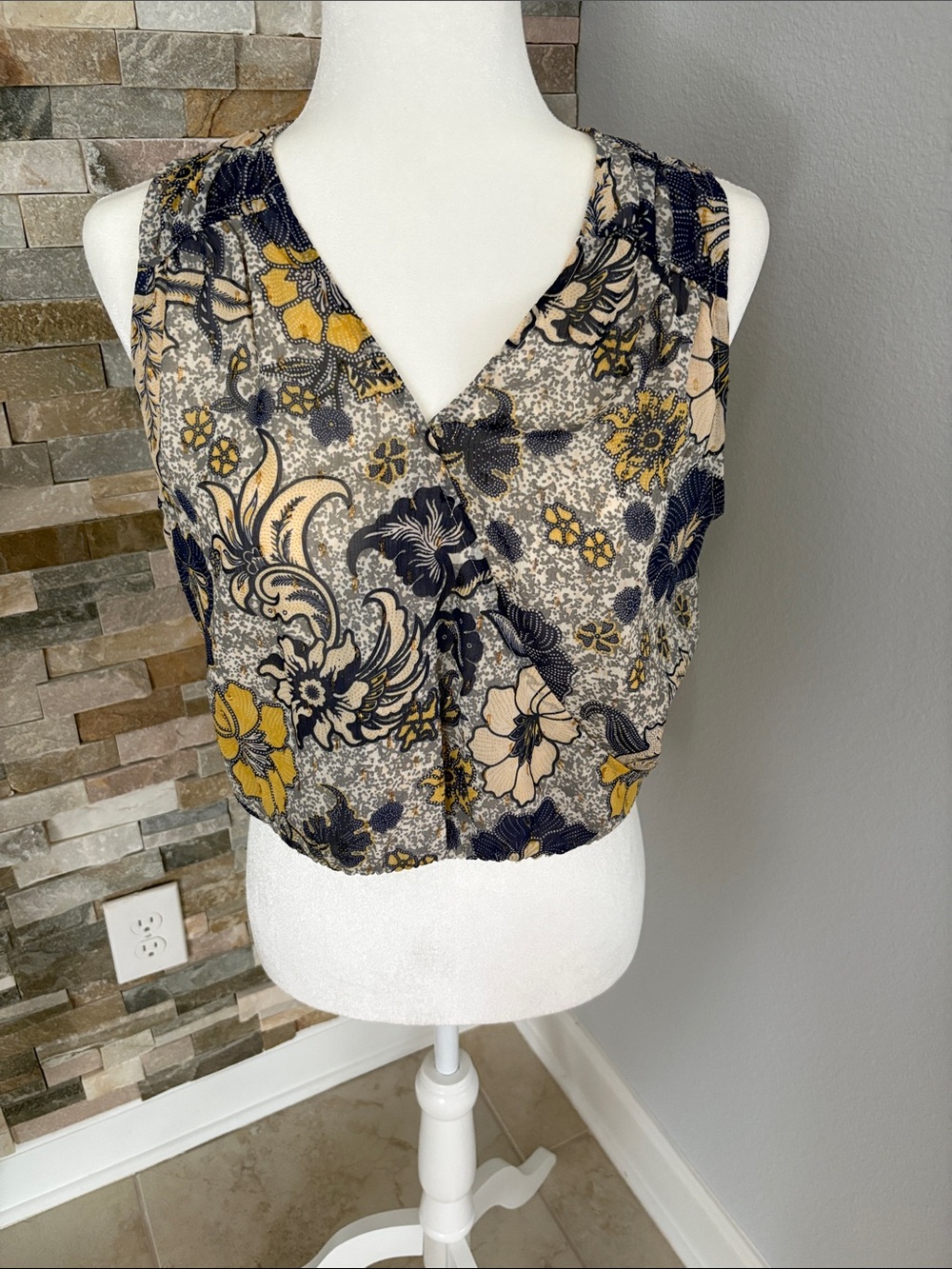 RACHEL Rachel Roy Navy, Yellow & Cream Floral shirt